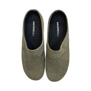 Merrell Juno Womens Size 10 Olive Suede Slip On Clogs Flats Shoes